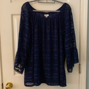 Avenue women’s tunic top 26/28 navy blue lace top